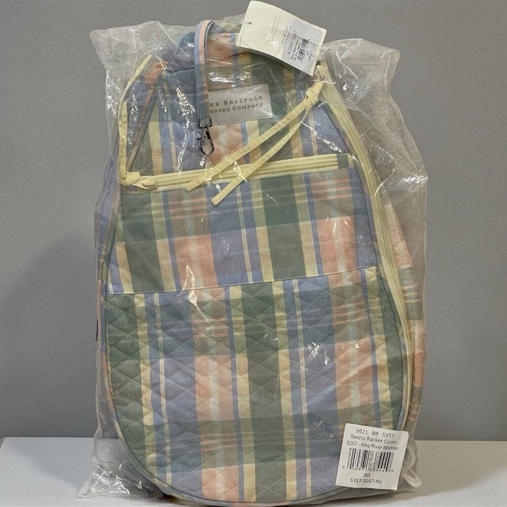 The Beaufort Bonnet Company Tennis Racket Bag Pink Green Pastel Plaid Preppy MRM